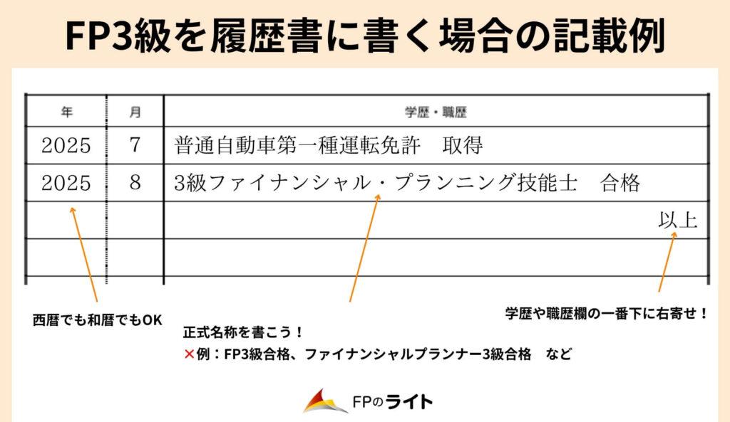 FP3級を履歴書に書く際の注意点